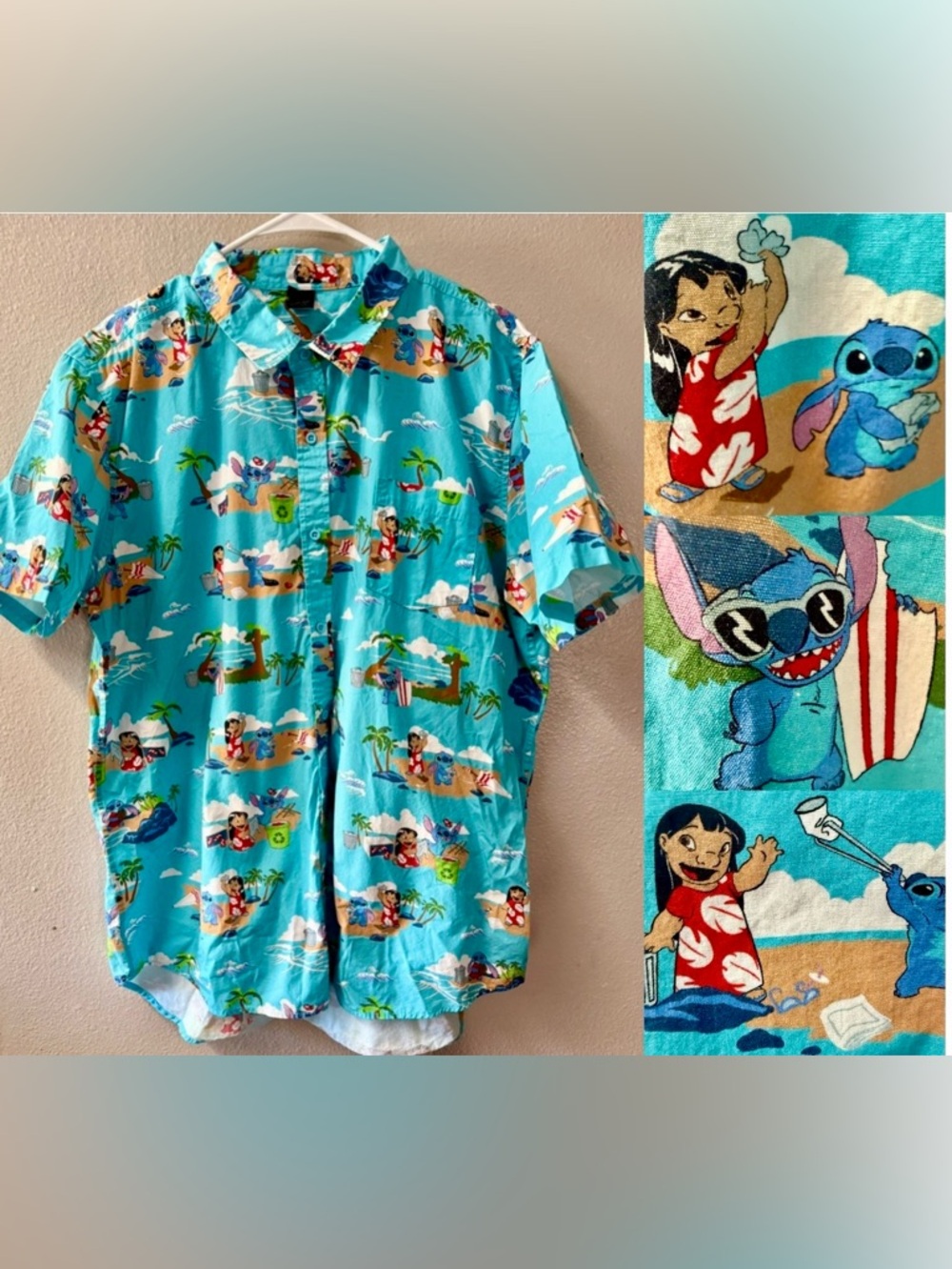 Disney Lilo & Stich Recycling BoxLunch Exclusive Earth Day Button Up Shirt 2X